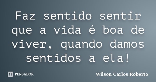 Faz sentido sentir que a vida é boa de viver, quando damos sentidos a ela!... Frase de Wilson Carlos Roberto.