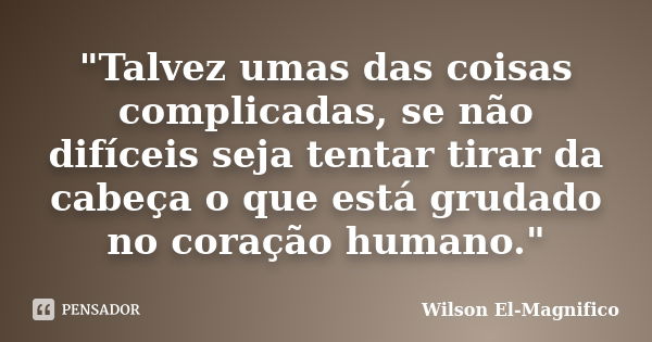 "Talvez umas das coisas complicadas, se não difíceis seja tentar tirar da cabeça o que está grudado no coração humano."... Frase de Wilson El-Magnifico.