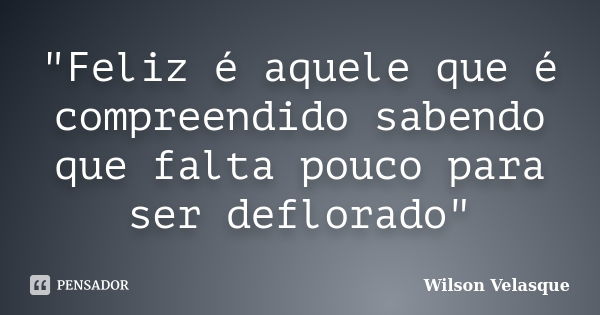 "Feliz é aquele que é compreendido sabendo que falta pouco para ser deflorado"... Frase de Wilson Velasque.