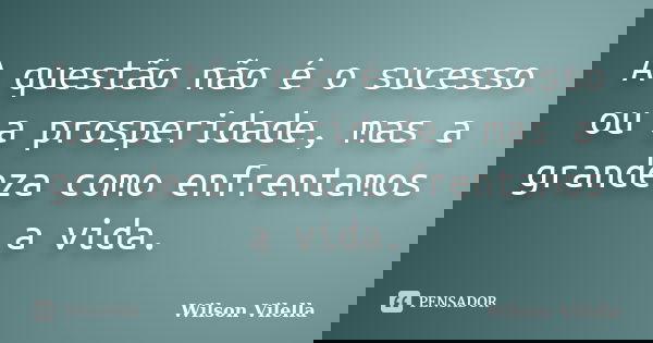 A questão não é o sucesso ou a prosperidade, mas a grandeza como enfrentamos a vida.... Frase de Wilson Vilella.
