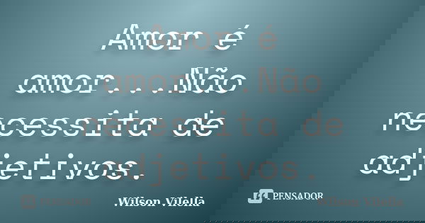 Amor é amor...Não necessita de adjetivos.... Frase de Wilson Vilella.