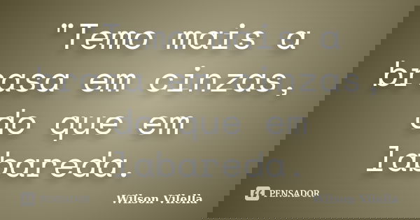 "Temo mais a brasa em cinzas, do que em labareda.... Frase de Wilson Vilella.