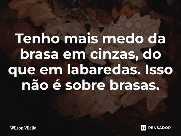 ⁠Tenho mais medo da brasa em cinzas, do que em labaredas. Isso não é sobre brasas.... Frase de Wilson Vilella.