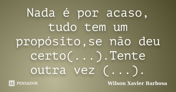 Nada é por acaso, tudo tem um propósito,se não deu certo(...).Tente outra vez (...).... Frase de Wilson Xavier Barbosa.