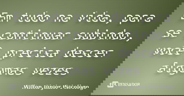 Em tudo na vida, para se continuar subindo, você precisa descer algumas vezes... Frase de Wilton Júnior Psicólogo.
