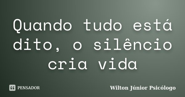 Quando tudo está dito, o silêncio cria vida... Frase de Wilton Júnior Psicólogo.