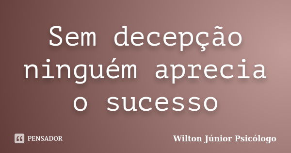 Sem decepção ninguém aprecia o sucesso... Frase de Wilton Júnior Psicólogo.