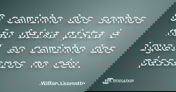 O caminho dos sonhos não deixa pista é igual ao caminho dos pássaros no céu.... Frase de Wilton Lazarotto.