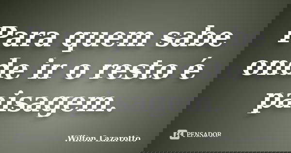 Para quem sabe onde ir o resto é paisagem.... Frase de Wilton Lazarotto.