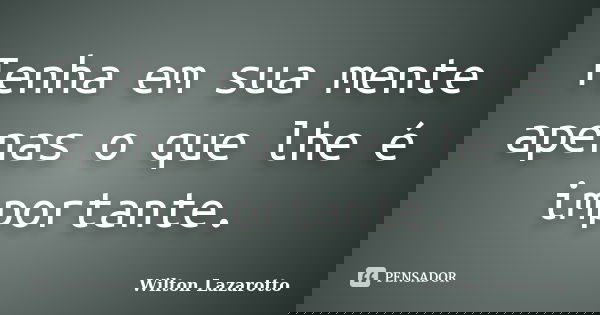 Tenha em sua mente apenas o que lhe é importante.... Frase de Wilton Lazarotto.