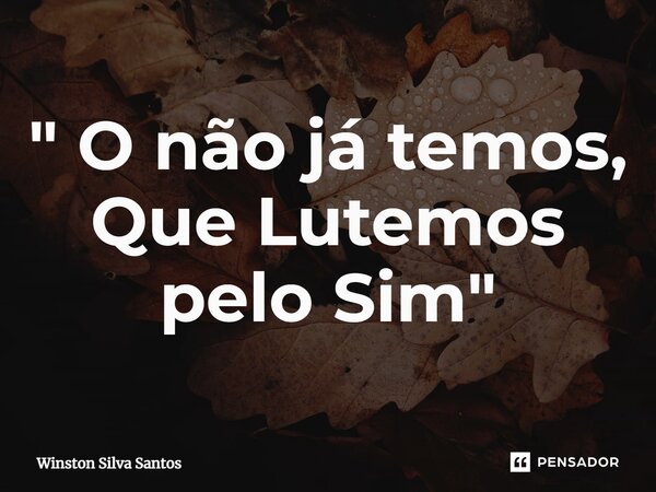 ⁠" O não já temos, Que Lutemos pelo Sim "... Frase de Winston Silva Santos.