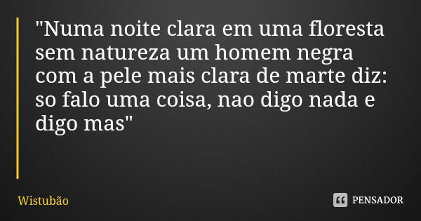 "Numa noite clara em uma floresta sem natureza um homem negra com a pele mais clara de marte diz: so falo uma coisa, nao digo nada e digo mas"... Frase de Wistubão.