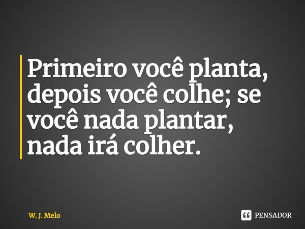 ⁠Primeiro você planta, depois você colhe; se você nada plantar, nada irá colher.... Frase de W. J. Melo.