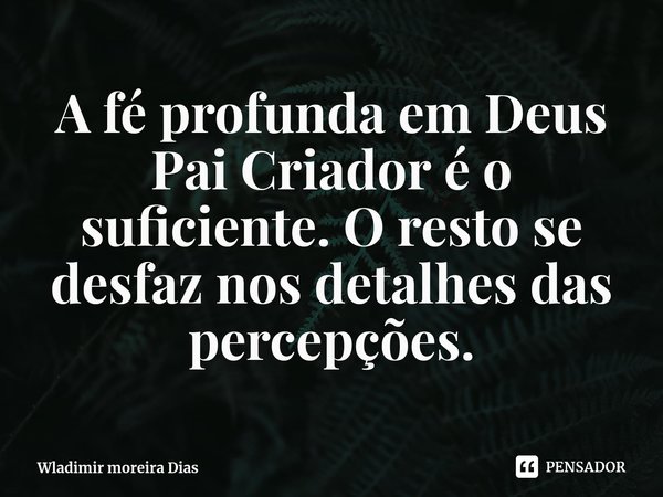 ⁠A fé profunda em Deus Pai Criador é o suficiente. O resto se desfaz nos detalhes das percepções.... Frase de Wladimir moreira Dias.
