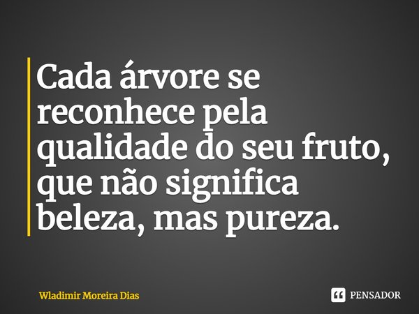 ⁠Cada árvore se reconhece pela qualidade do seu fruto, que não significa beleza, mas pureza.... Frase de Wladimir moreira Dias.