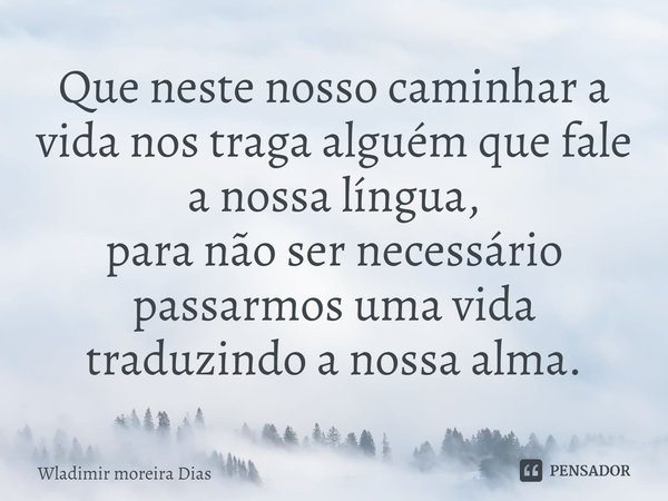 ⁠Que neste nosso caminhar a vida nos traga alguém que fale a nossa língua,
para não ser necessário passarmos uma vida traduzindo a nossa alma.... Frase de Wladimir moreira Dias.