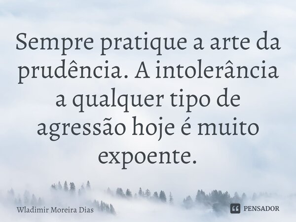 Sempre pratique a arte da prudência. ⁠A intolerância a qualquer tipo de agressão hoje é muito expoente.... Frase de Wladimir moreira Dias.