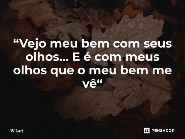 ⁠“Vejo meu bem com seus olhos… E é com meus olhos que o meu bem me vê“... Frase de W.Lari.