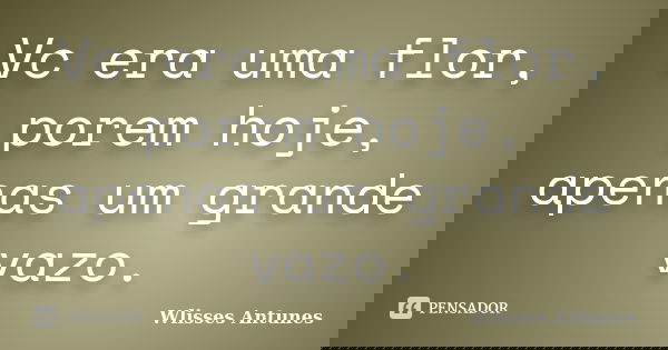 Vc era uma flor, porem hoje, apenas um grande vazo.... Frase de Wlisses Antunes.