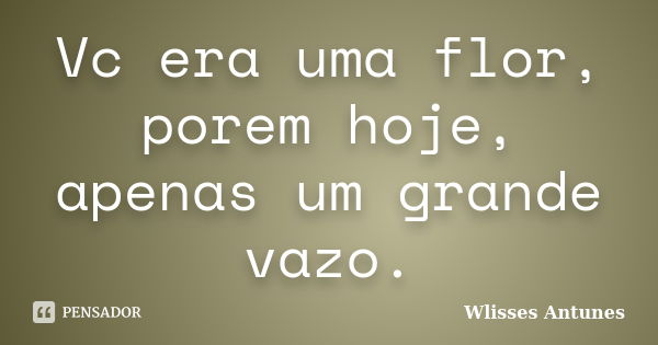 Vc era uma flor, porem hoje, apenas um grande vazo.... Frase de Wlisses Antunes.