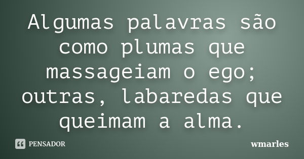 Algumas palavras são como plumas que massageiam o ego; outras, labaredas que queimam a alma.... Frase de wmarles.