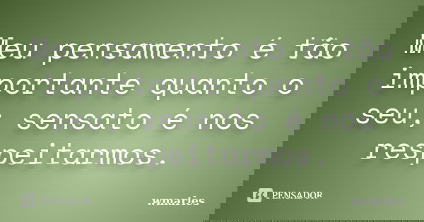 Meu pensamento é tão importante quanto o seu; sensato é nos respeitarmos.... Frase de wmarles.