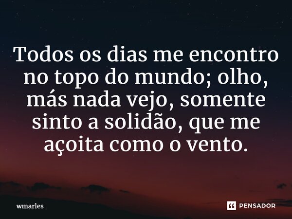 ⁠Todos os dias me encontro no topo do mundo; olho, más nada vejo, somente sinto a solidão, que me açoita como o vento.... Frase de wmarles.