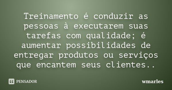 Treinamento é conduzir as pessoas à executarem suas tarefas com qualidade; é aumentar possibilidades de entregar produtos ou serviços que encantem seus clientes... Frase de wmarles.