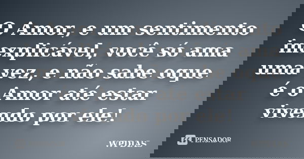 O Amor, e um sentimento inexplicável, você só ama uma vez, e não sabe oque é o Amor até estar vivendo por ele!... Frase de WPDIAS.