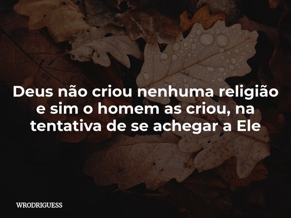 Deus não criou nenhuma religião e sim o homem as criou, na tentativa de se achegar a Ele... Frase de WRODRIGUESS.