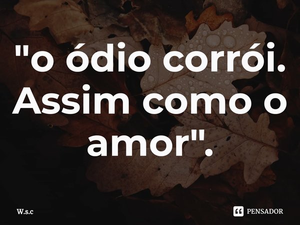 ⁠"o ódio corrói. Assim como o amor".... Frase de W.s.c.