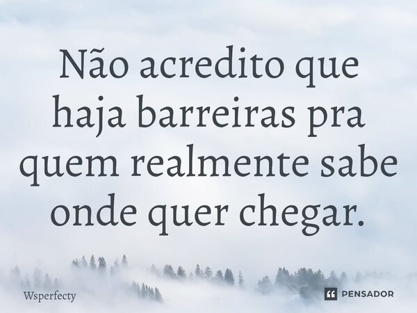 ⁠Não acredito que haja barreiras pra quem realmente sabe onde quer chegar.... Frase de Wsperfecty.