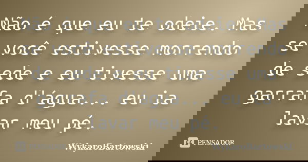 Não é que eu te odeie. Mas se você estivesse morrendo de sede e eu tivesse uma garrafa d'água... eu ia lavar meu pé.... Frase de WykaroBartowski.