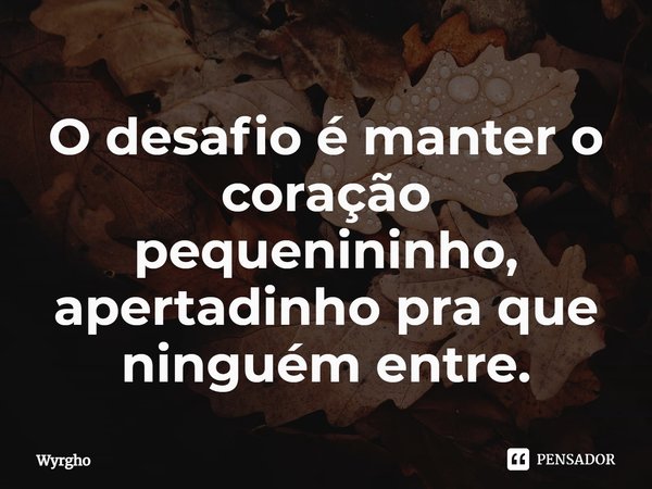 ⁠O desafio é manter o coração pequenininho, apertadinho pra que ninguém entre.... Frase de Wyrgho.