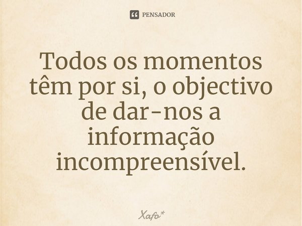 Todos os momentos têm por si, o objectivo de dar-nos a informação incompreensível.... Frase de Xafo*.