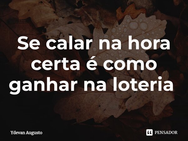 Se calar na hora certa é como ganhar na loteria ⁠... Frase de Ydevan Augusto.