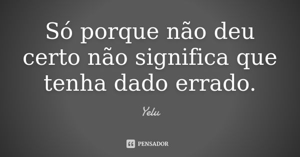 Só porque não deu certo não significa que tenha dado errado.... Frase de Yelu.