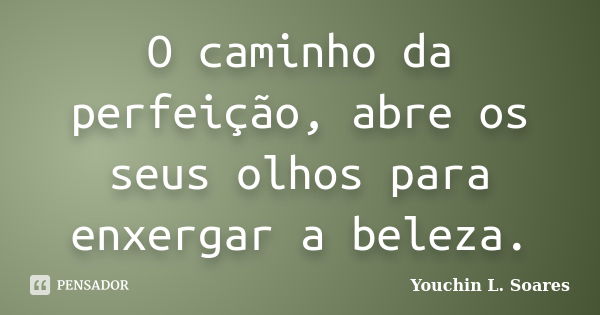 O caminho da perfeição, abre os seus olhos para enxergar a beleza.... Frase de Youchin L. Soares.