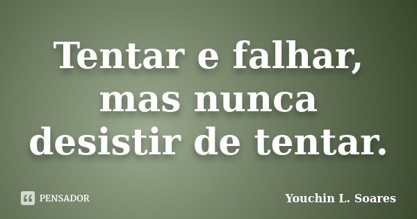 Tentar e falhar, mas nunca desistir de tentar.... Frase de Youchin L. Soares.