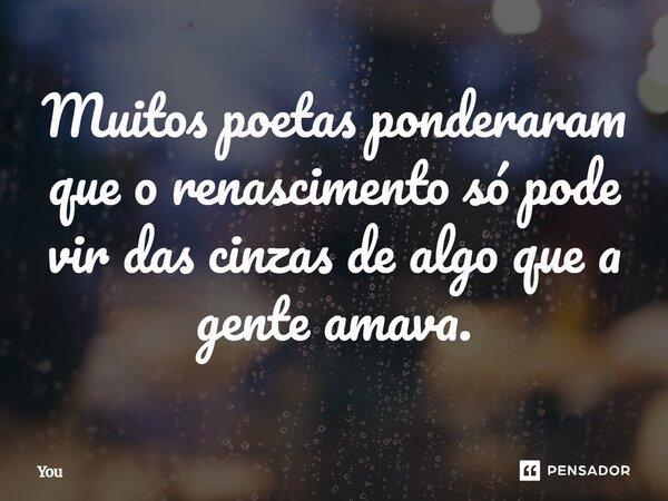 ⁠Muitos poetas ponderaram que o renascimento só pode vir das cinzas de algo que a gente amava.... Frase de You.