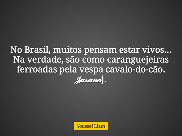 No Brasil, muitos pensam estar vivos... Na verdade, são como caranguejeiras ferroadas pela vespa cavalo-do-cão. 𝓙𝓾𝓻𝓾𝓷𝓪j.... Frase de Youssef Liam.