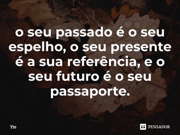 ⁠o seu passado é o seu espelho, o seu presente é a sua referência, e o seu futuro é o seu passaporte.... Frase de Yte.