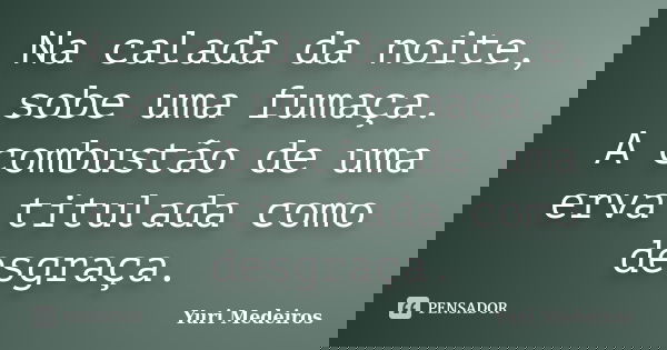 Na calada da noite, sobe uma fumaça. A combustão de uma erva titulada como desgraça.... Frase de Yuri Medeiros.