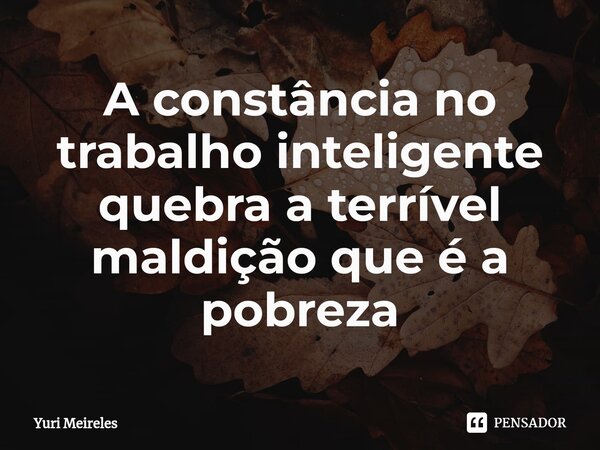 A constância no trabalho inteligente quebra a terrível maldição que é a pobreza... Frase de Yuri Meireles.