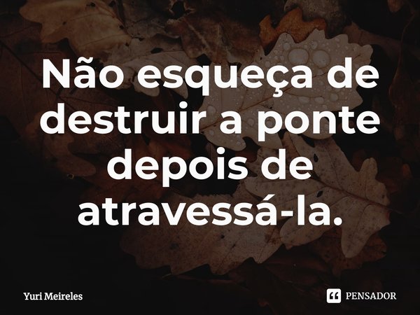 ⁠Não esqueça de destruir a ponte depois de atravessá-la.... Frase de Yuri Meireles.