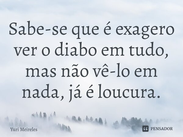 Sabe-se que é exagero ver o diabo em tudo, mas não vê-lo em nada, já é loucura.... Frase de Yuri Meireles.