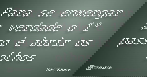 Para se enxergar a verdade o 1º passo é abrir os olhos... Frase de Yuri Nunes.