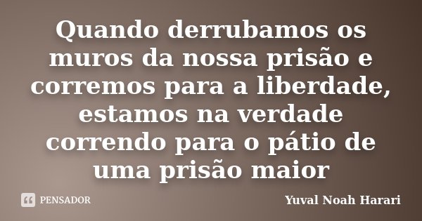 Quando derrubamos os muros da nossa prisão e corremos para a liberdade, estamos na verdade correndo para o pátio de uma prisão maior... Frase de Yuval Noah Harari.
