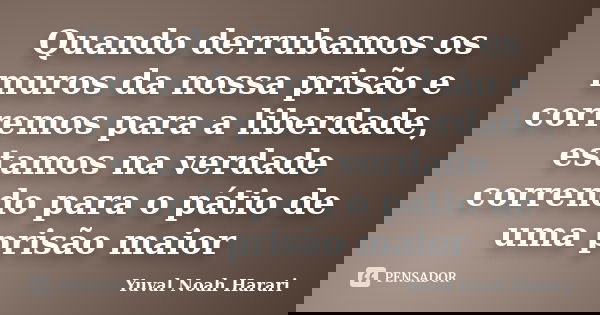 Quando derrubamos os muros da nossa prisão e corremos para a liberdade, estamos na verdade correndo para o pátio de uma prisão maior... Frase de Yuval Noah Harari.