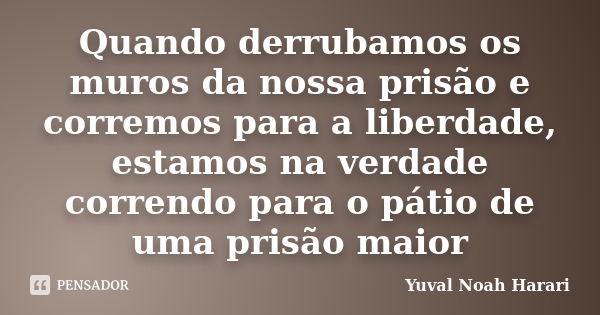 Quando derrubamos os muros da nossa prisão e corremos para a liberdade, estamos na verdade correndo para o pátio de uma prisão maior... Frase de Yuval Noah Harari.